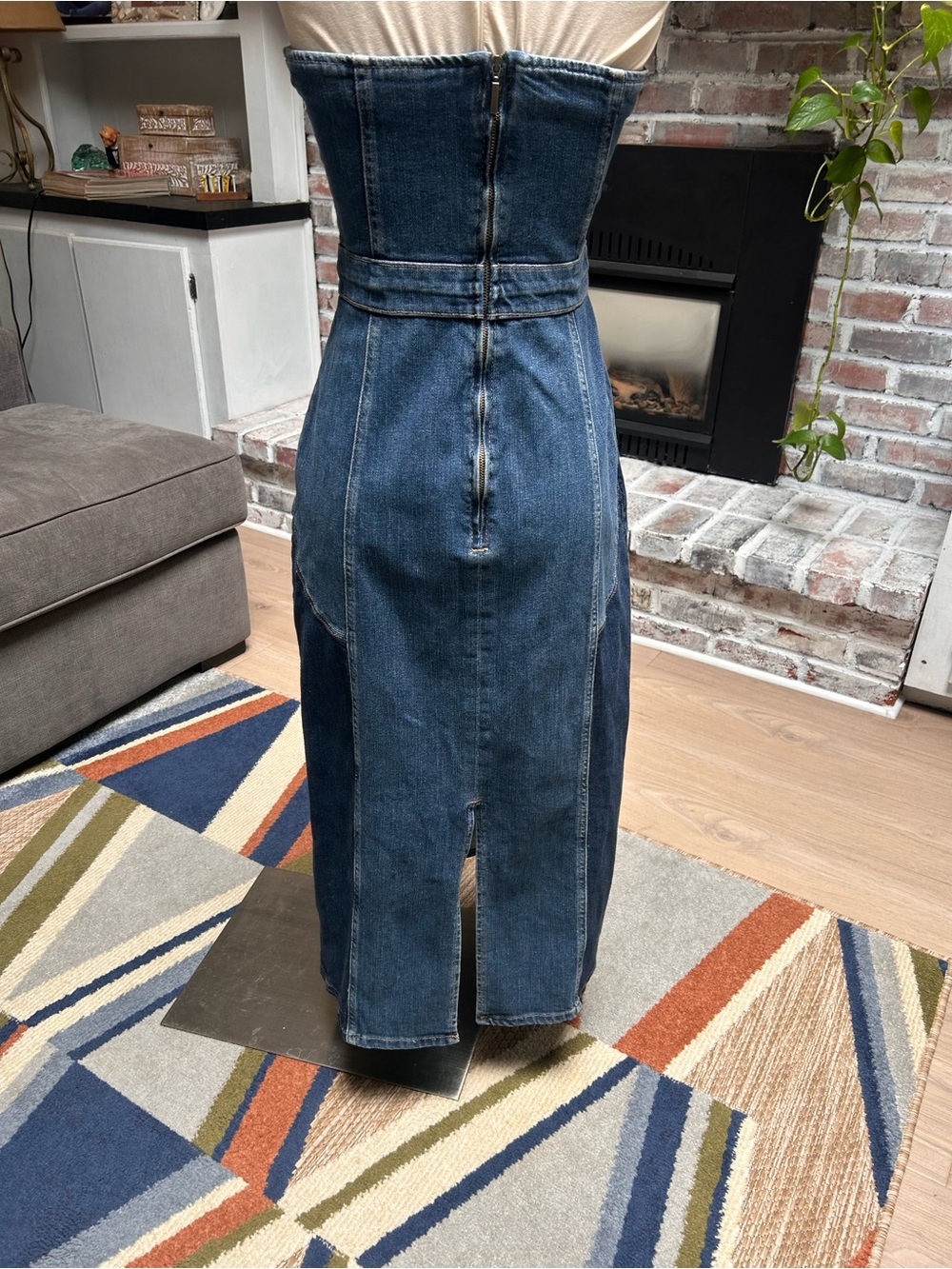 Zara strapless denim patchwork dress Size Large fits Medium - Picture 6 of 11